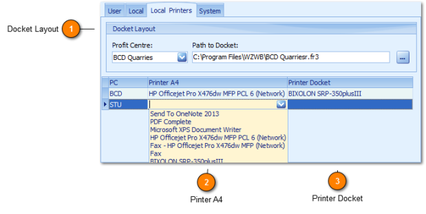 Settings Local Printers Tab